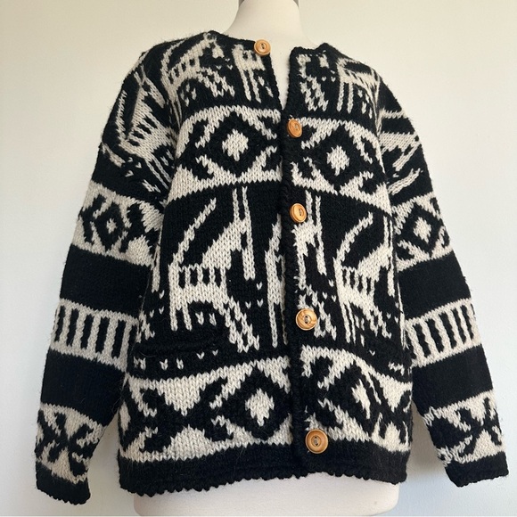 Rare Vintage Super Chunky 100% Wool Handknitted Cardigan Sweater Express Tricot - Picture 4 of 9